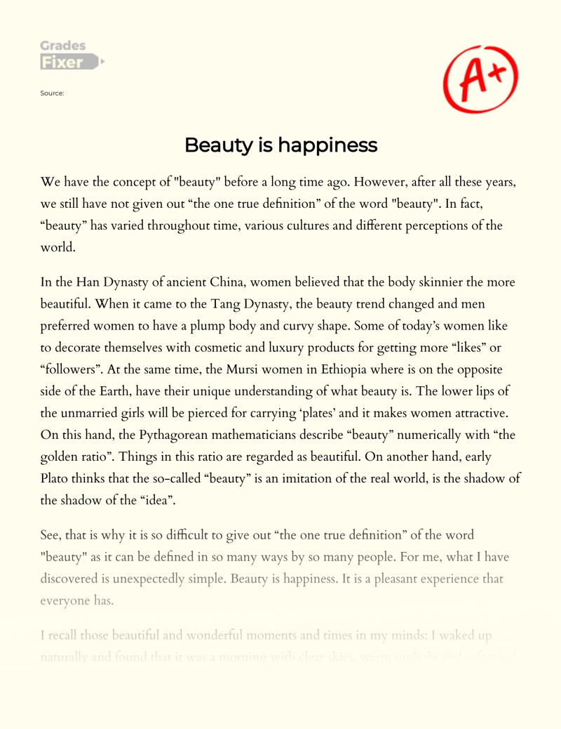 Discussion on Beauty as The Promise of Happiness Essay