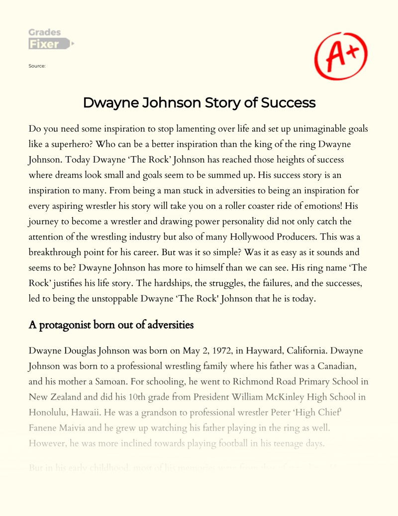 Dwayne Johnson Story of Success Essay
