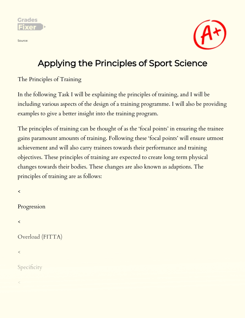 Applying The Principles of Sport Science Essay