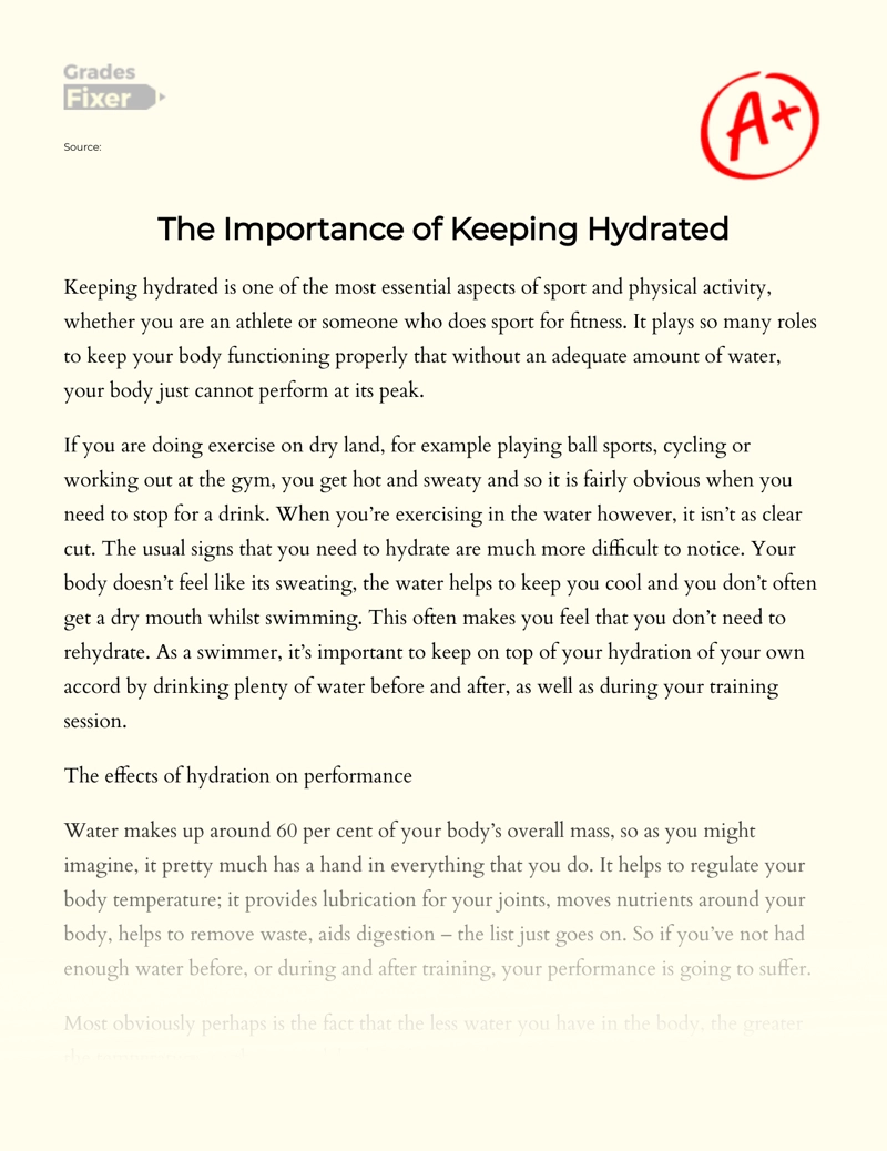 The Importance of Keeping Hydrated in Sport Essay