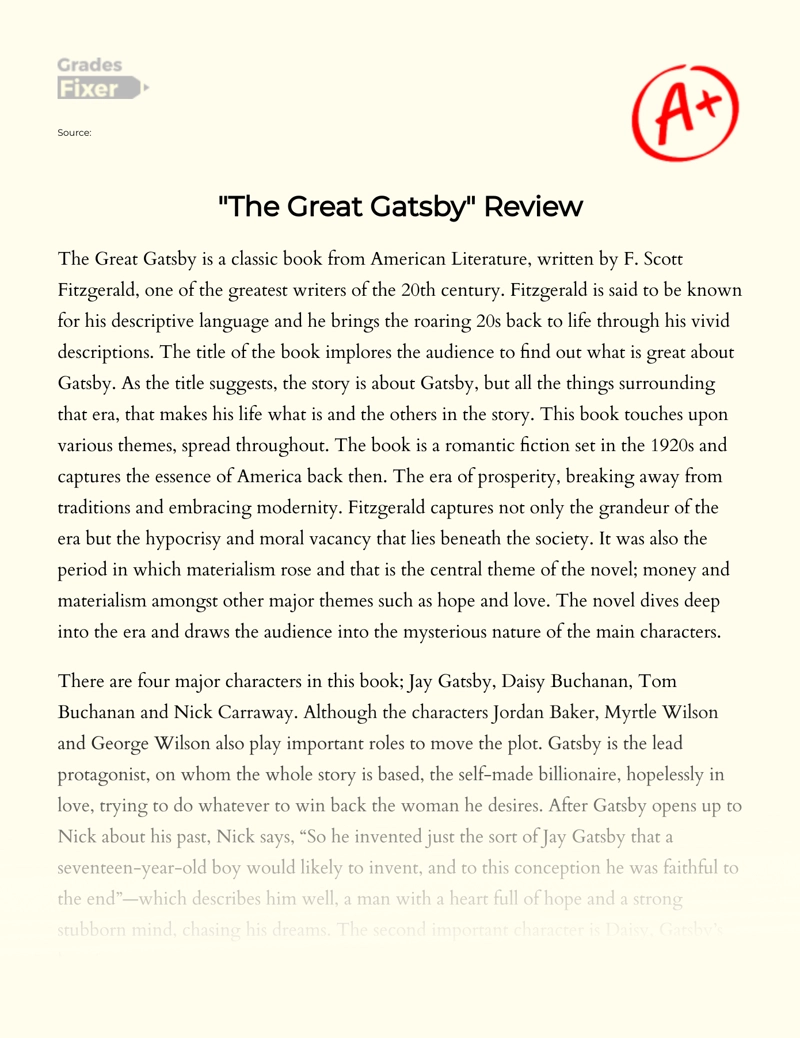 The Great Gatsby by F. Scott Fitzgerald: Book Review Essay