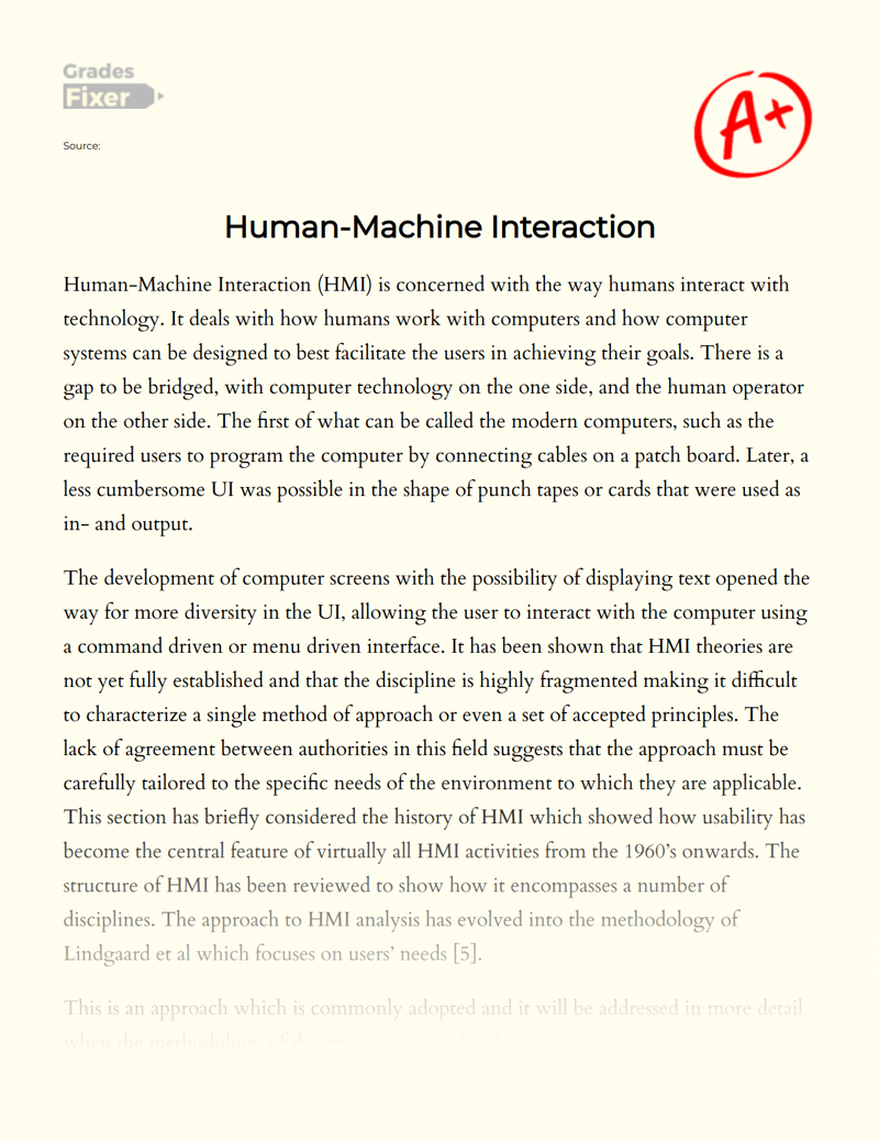 Human-machine Interaction Essay