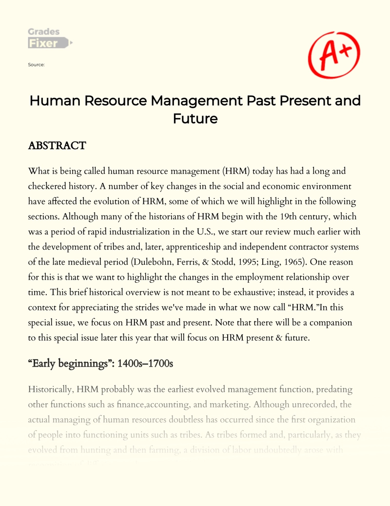 Human Resource Management Past Present and Future essay