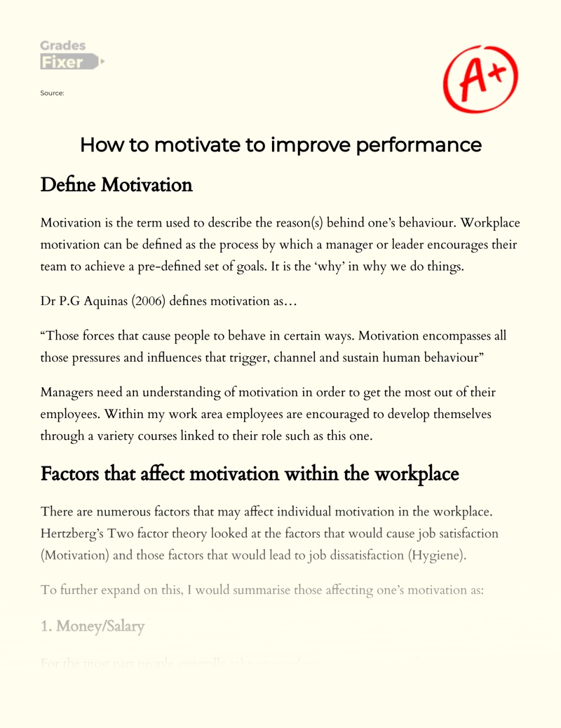 How to Motivate to Improve Performance Essay