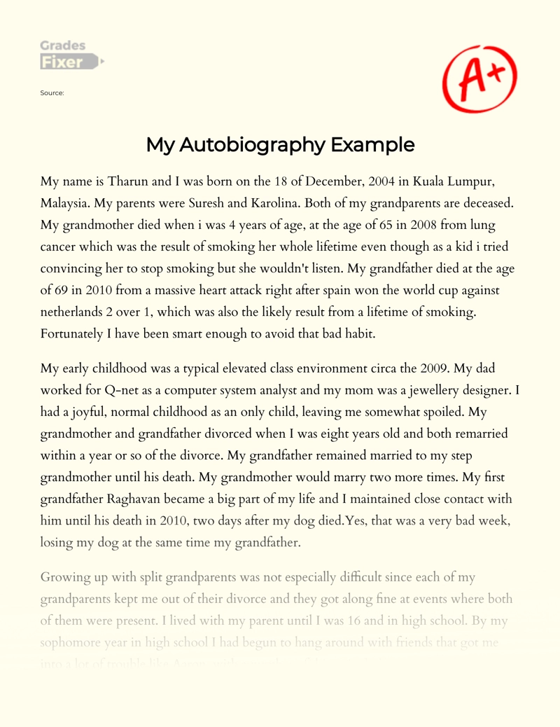 My Autobiography And Future Plans Essay Example 872 Words GradesFixer