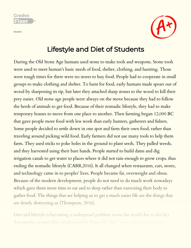 Research on Lifestyle and Diet of Students Essay