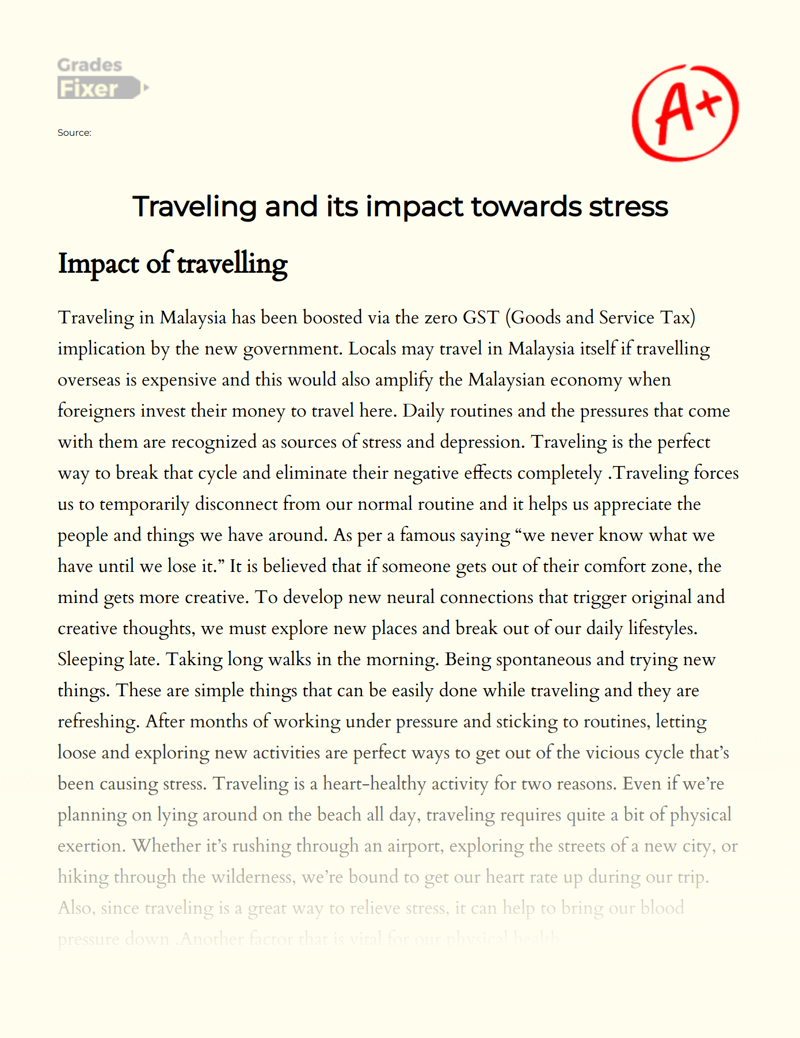 Traveling and Its Impact Towards Stress Essay