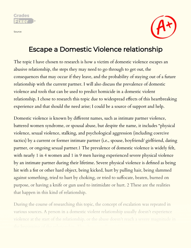 Escaping a Domestic Violence Relationship Essay