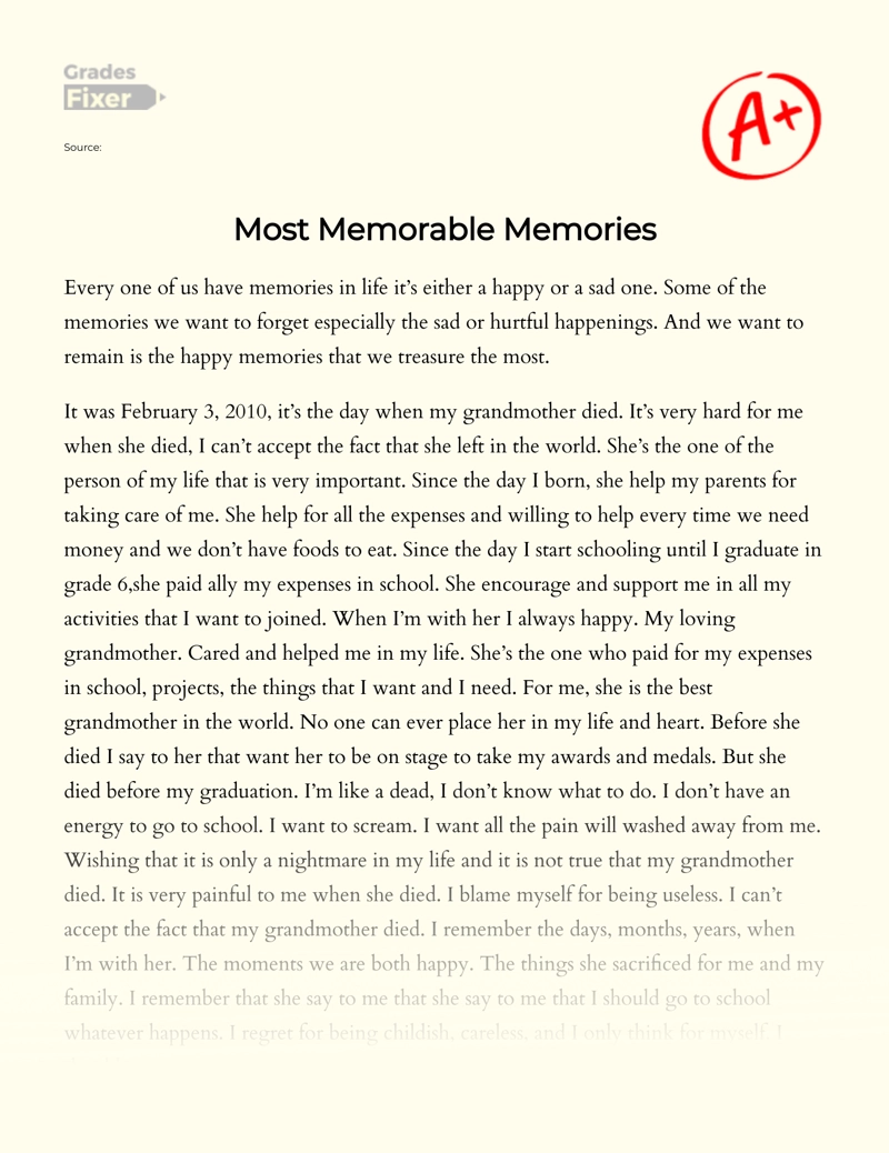 The Role of Memorable Memories in Our Lives essay