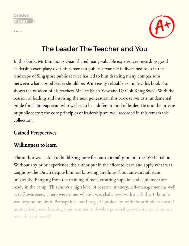 "The Leader The Teacher and You" Book Review Essay