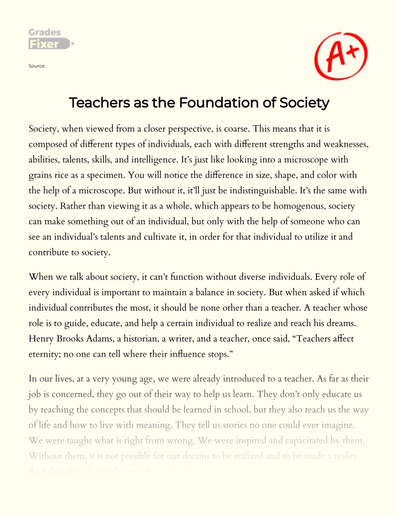 Role of Teacher as The Foundation of Society Essay