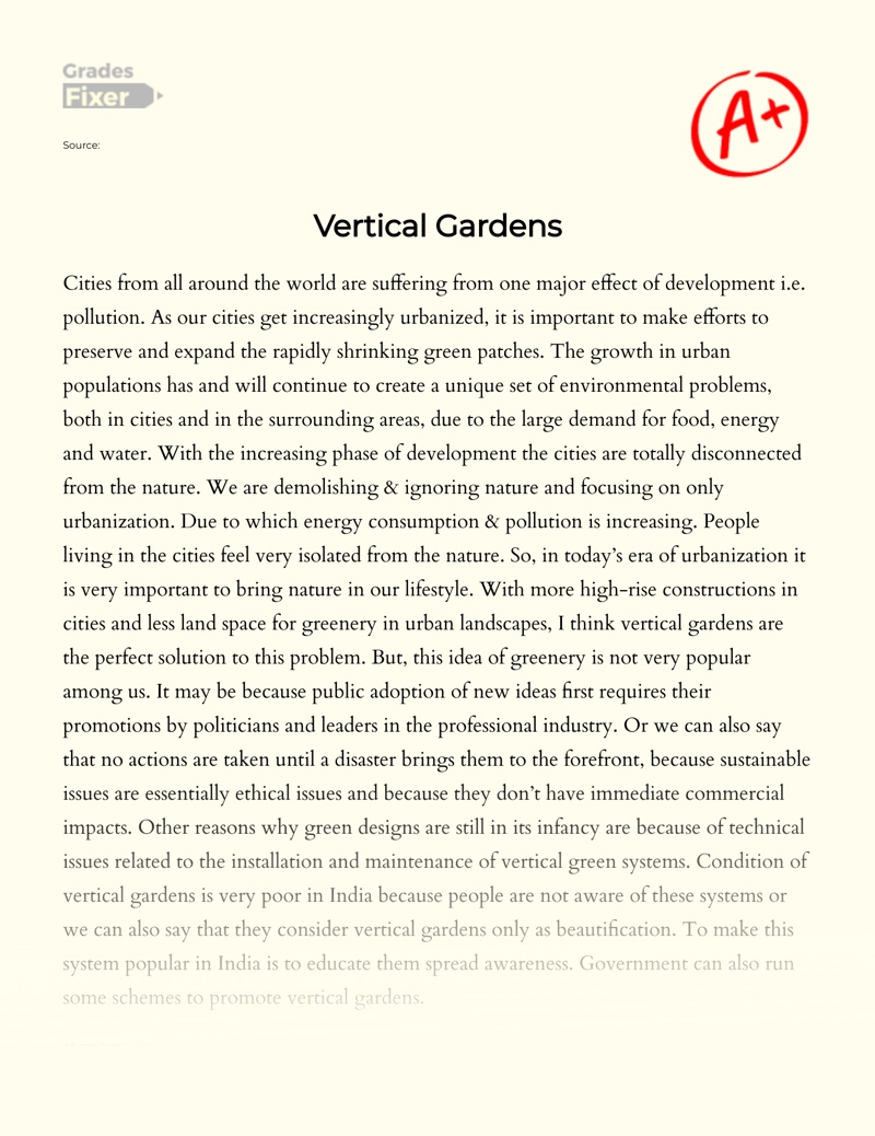 Overview of a Vertical Gardens Trends  Essay