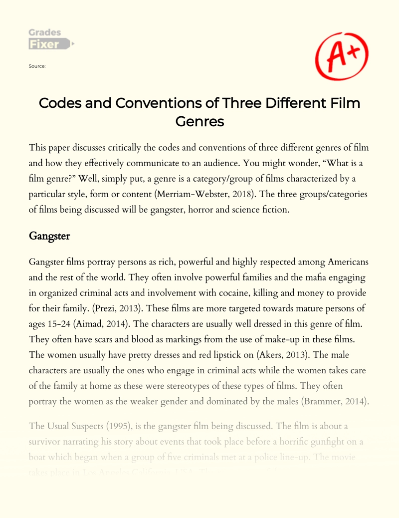 Codes and Conventions of Three Different Film Genres essay