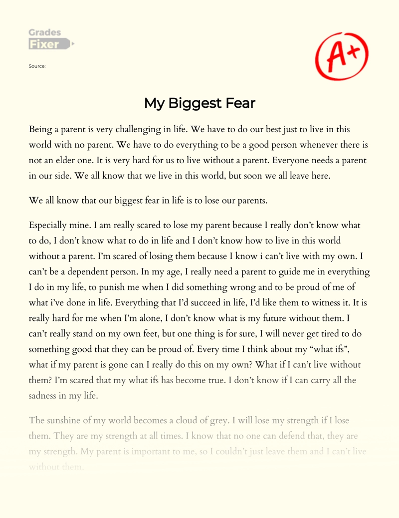 The Loss of Parents as The Biggest Fear in Life essay