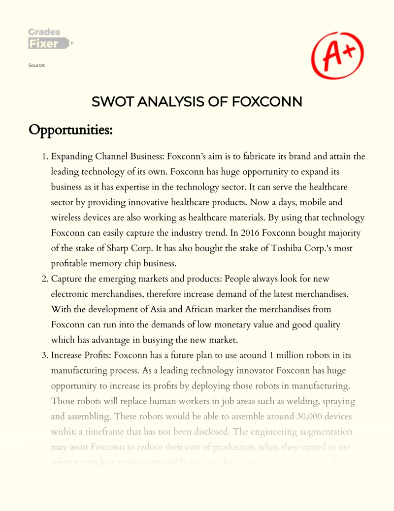 Swot Analysis of Foxconn essay