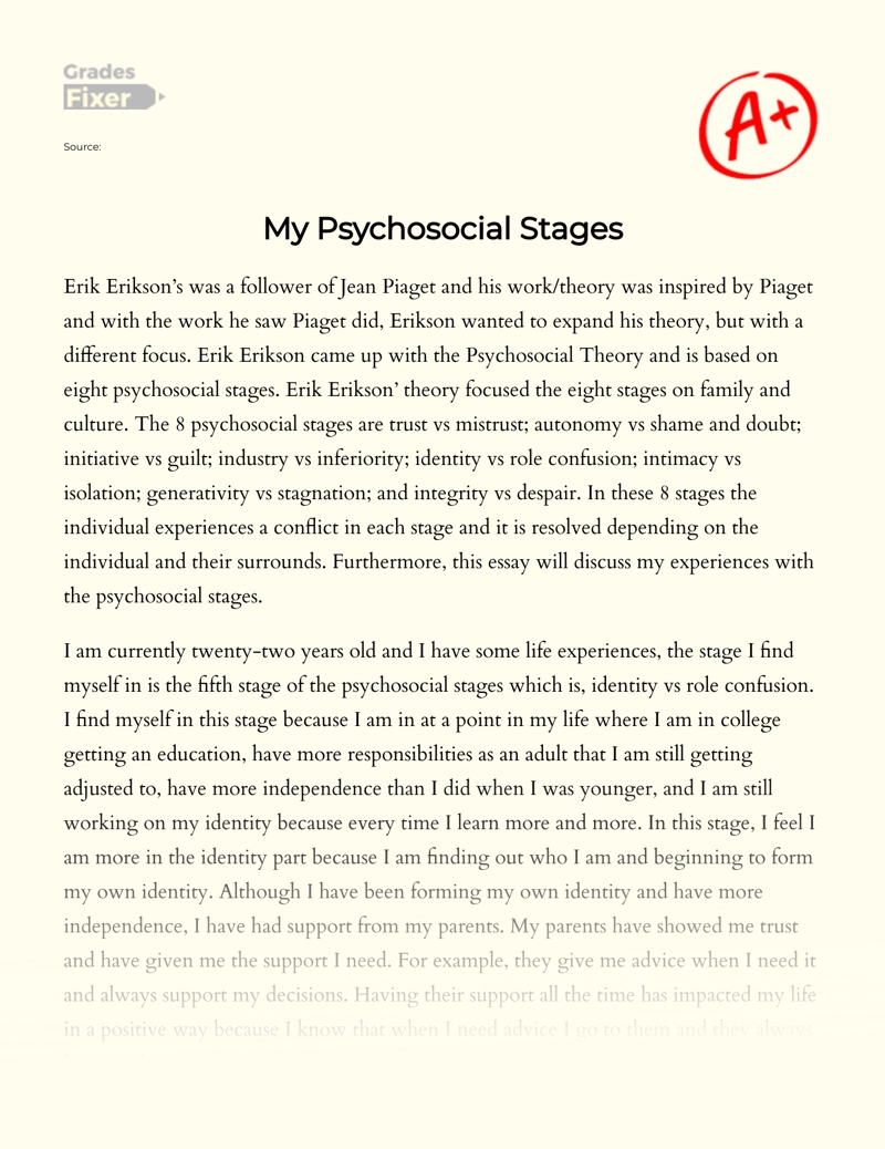 My Psychosocial Stages: Real Life Examples of Erikson's Stages of Development essay