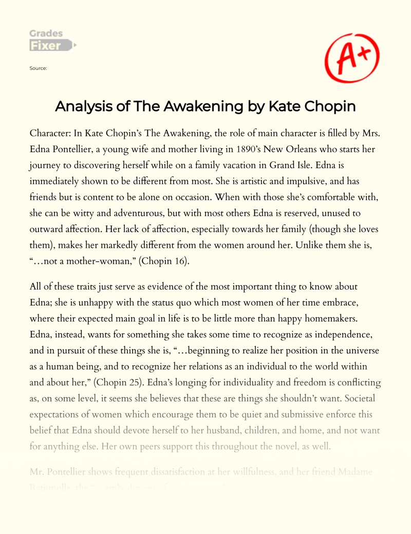 Analysis of The Awakening by Kate Chopin Essay