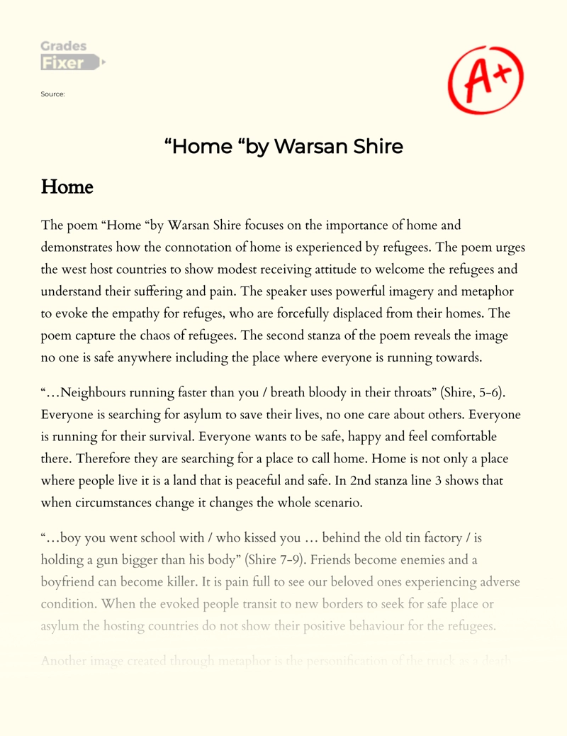 "Home "By Warsan Shire Essay