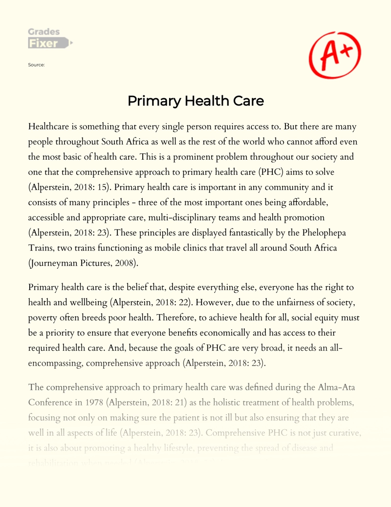Primary Health Care Essay