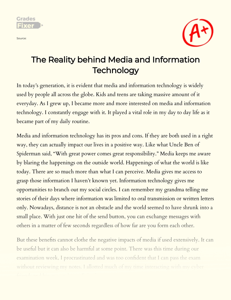The Reality Behind Media and Information Technology essay