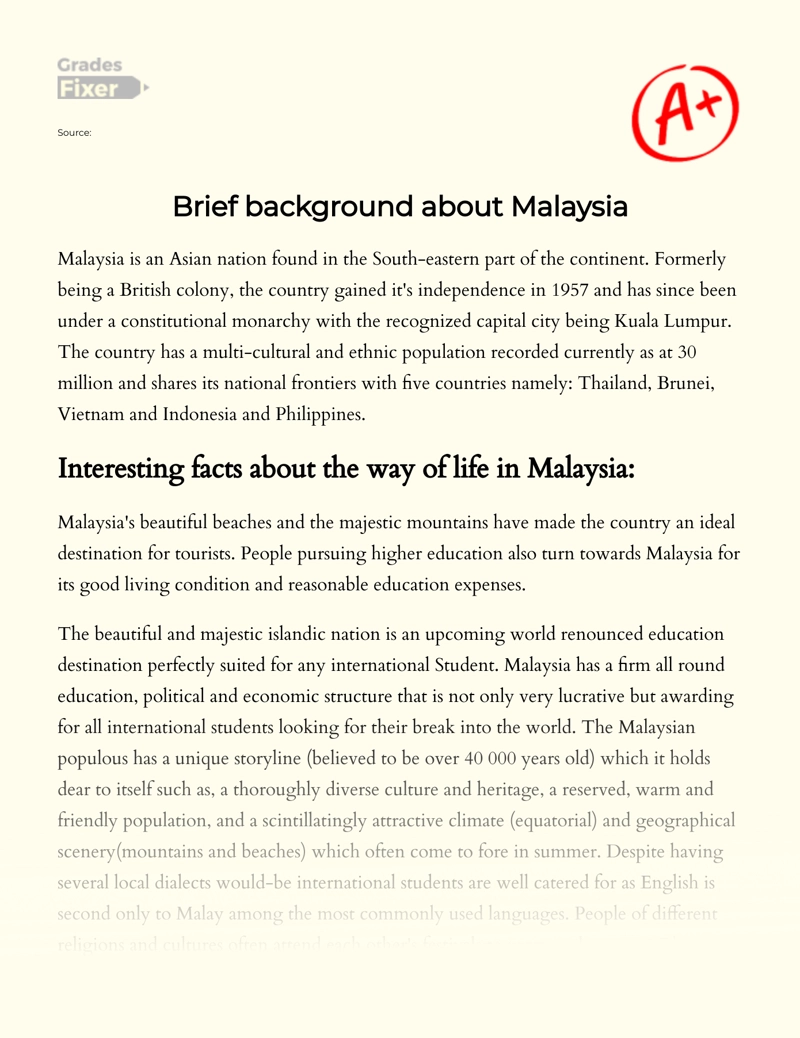 essay about malaysia culture