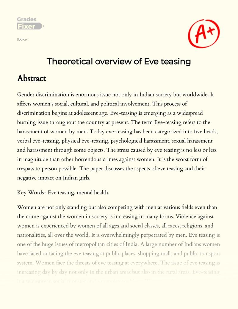 Theoretical Overview of Eve Teasing Essay
