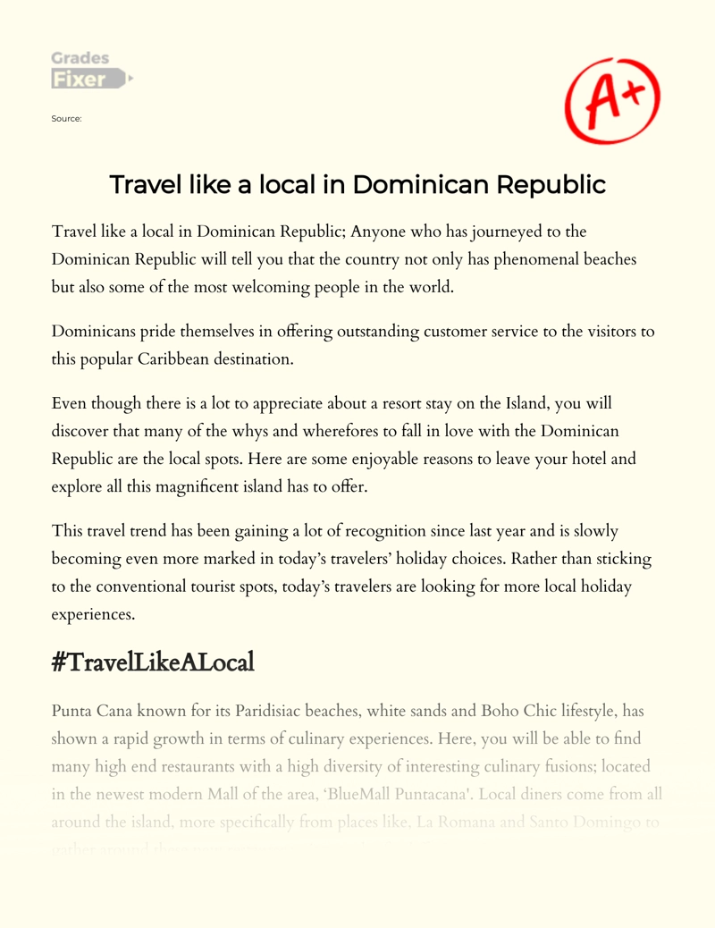 Travel Like a Local in Dominican Republic Essay