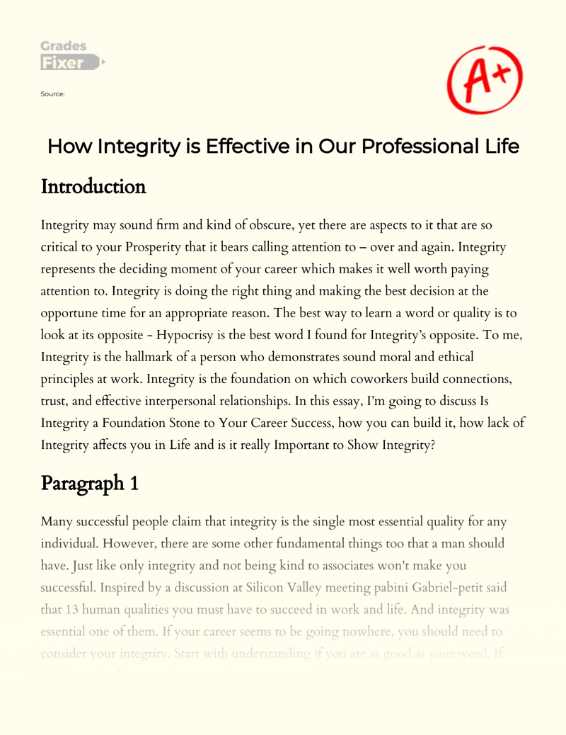 How Integrity is Effective in Our Professional Life Essay