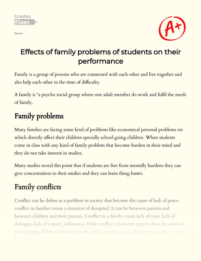 Effects of Family Problems of Students on Their Performance Essay