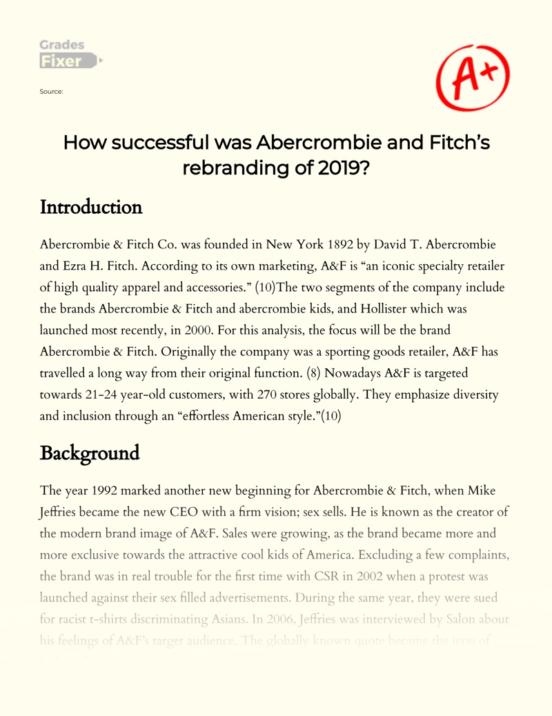 How Successful Was Abercrombie and Fitch’s Rebranding of 2019 Essay
