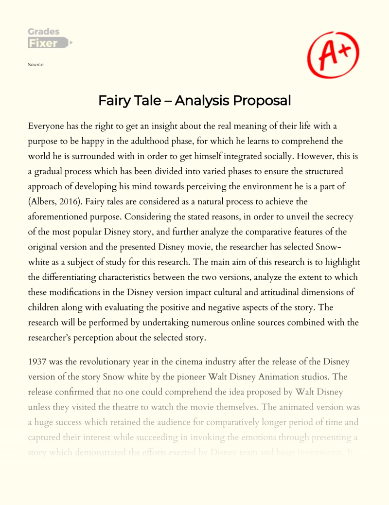 Fairy Tale – Analysis Proposal Essay