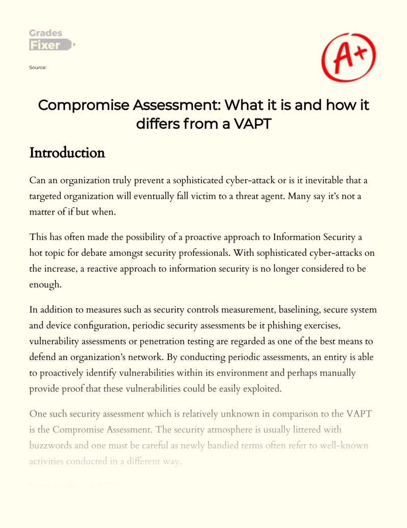 Compromise Assessment: What It is and How It Differs from a Vapt Essay