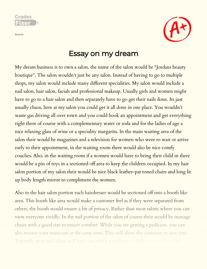 My Dream Business: Own a Salon essay