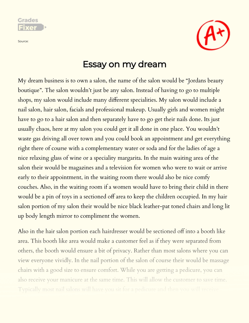 My Dream Business Own A Salon Essay Example 727 Words GradesFixer   49167 Post Preview.webp