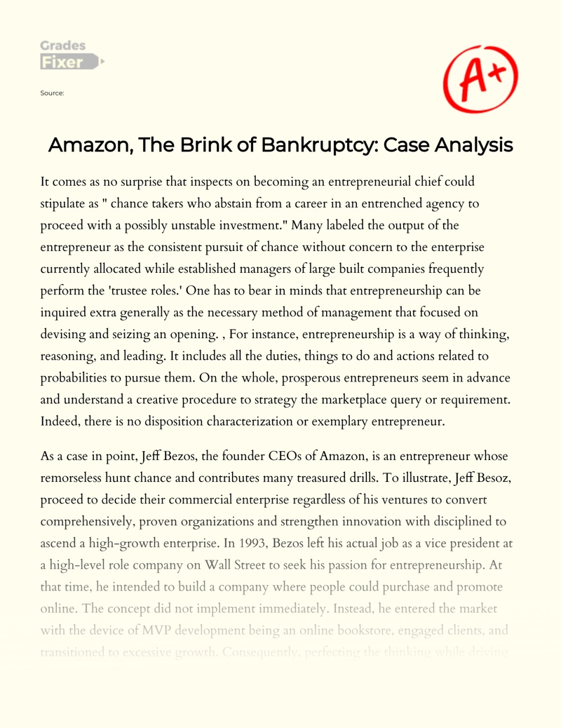 Amazon, The Brink of Bankruptcy: Case Analysis Essay