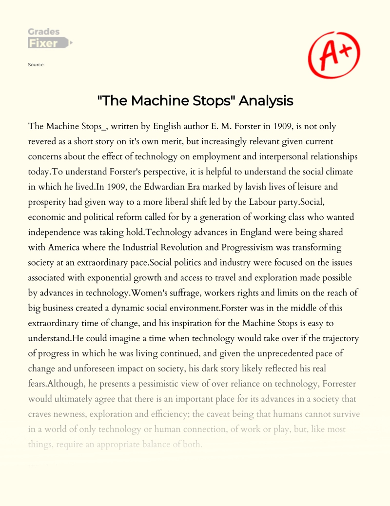 "The Machine Stops" Analysis Essay
