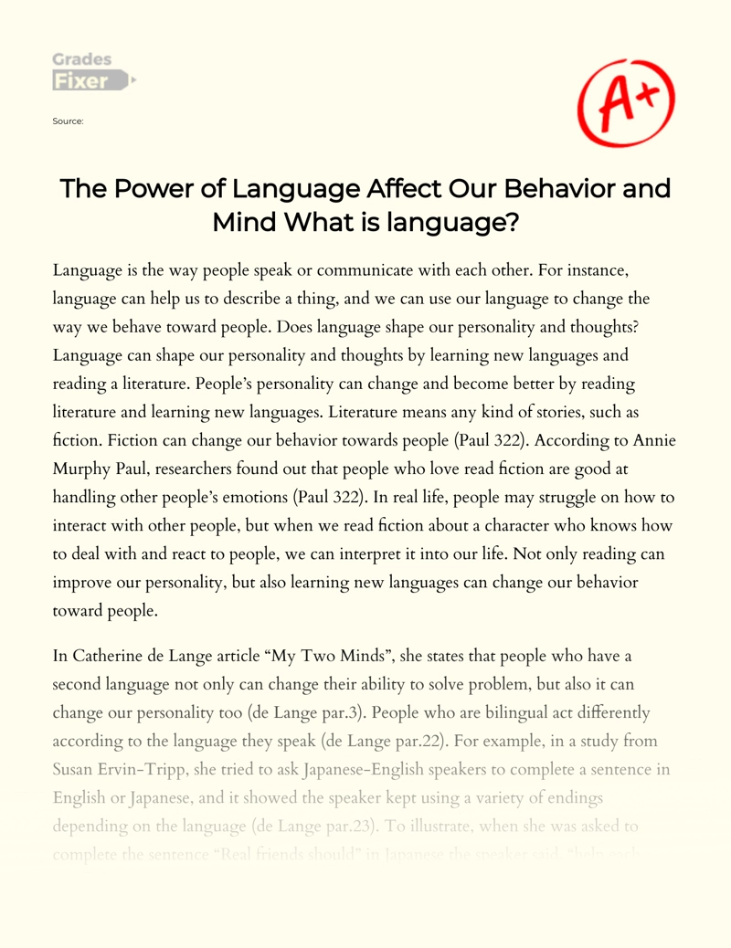 The Power of Language to Affect Our Behavior and Mind Essay