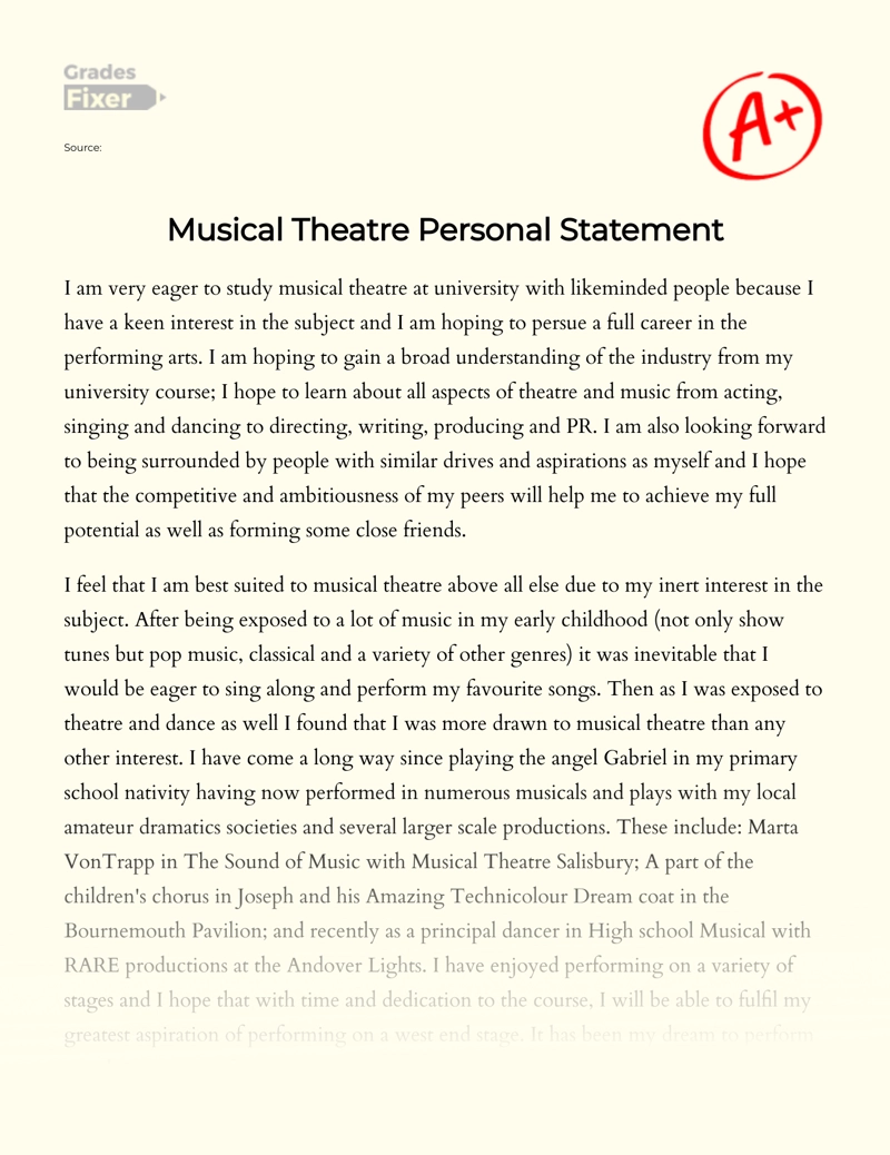 Musical Theatre Personal Statement Essay