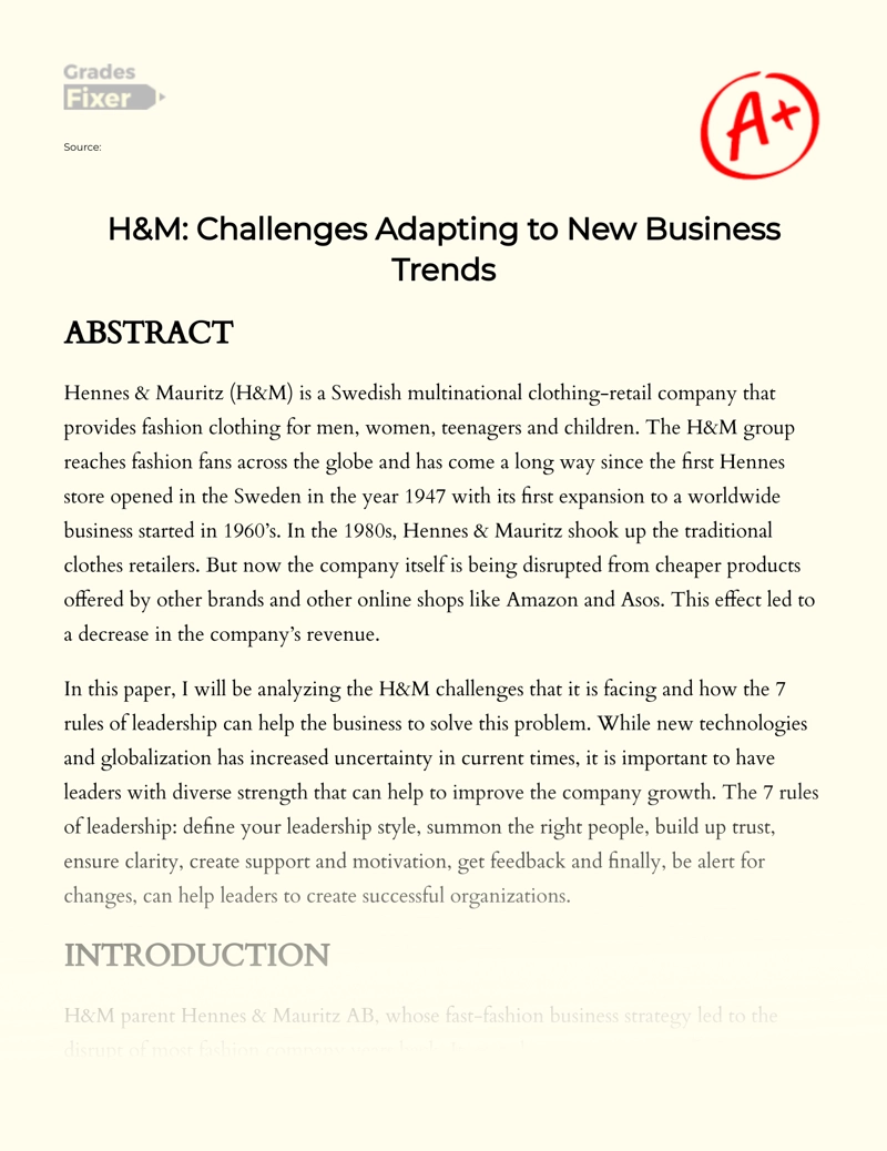 H&m: Challenges Adapting to New Business Trends essay