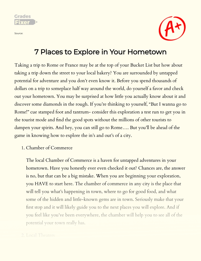 7 Places to Explore in Your Hometown Essay