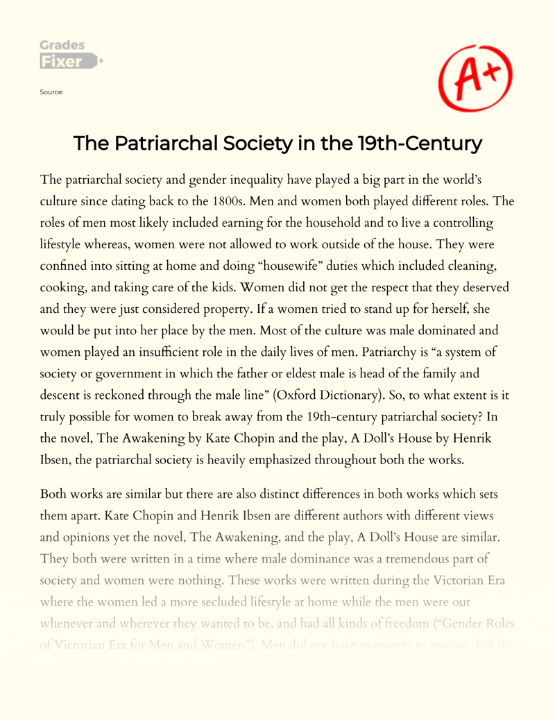 The Patriarchal Society in The 19th-century essay
