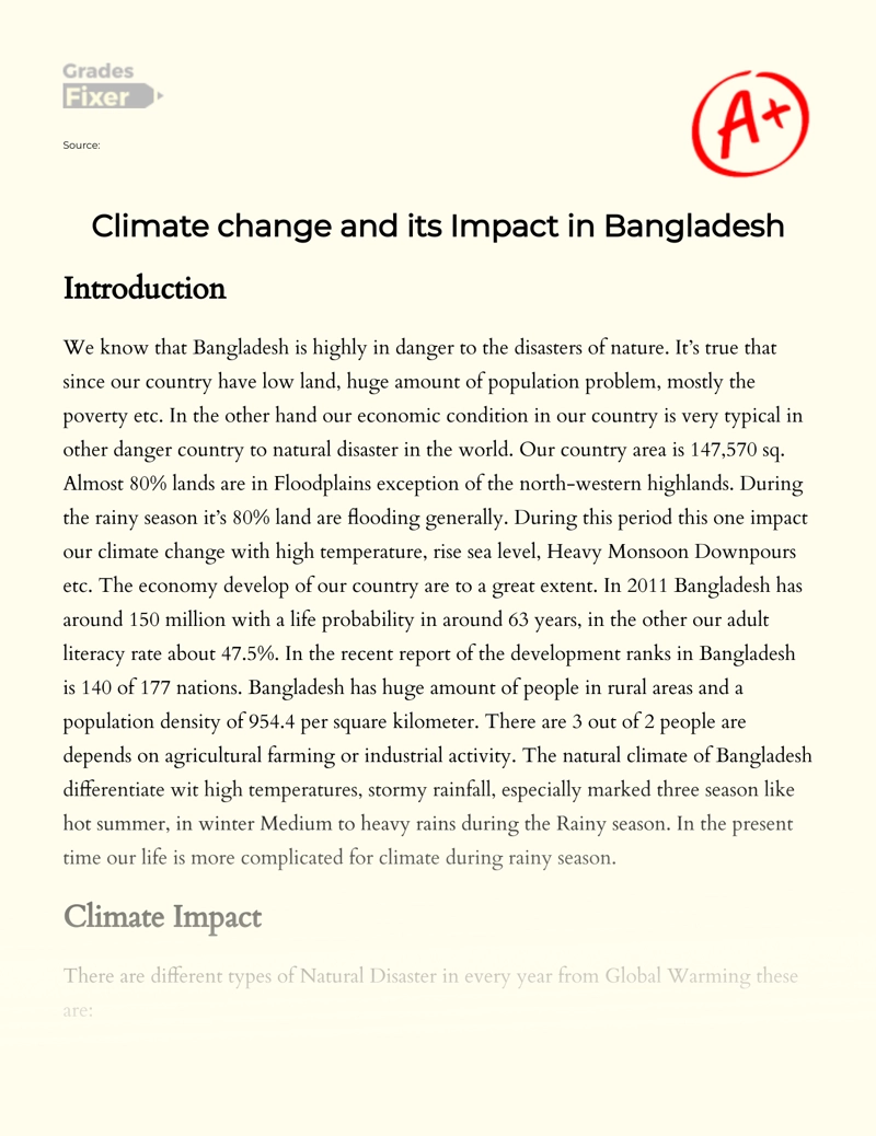 Climate Change and Its Impact in Bangladesh essay