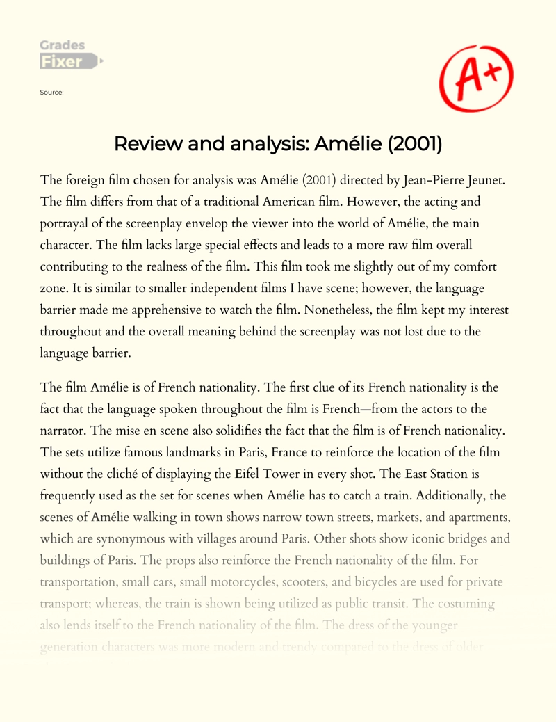 Review and Analysis: Amélie (2001) Essay