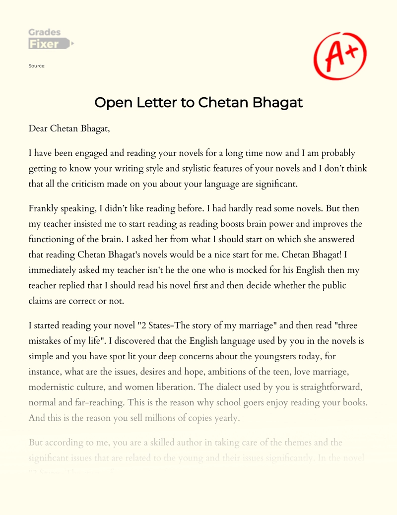 Open Letter to Chetan Bhagat Essay