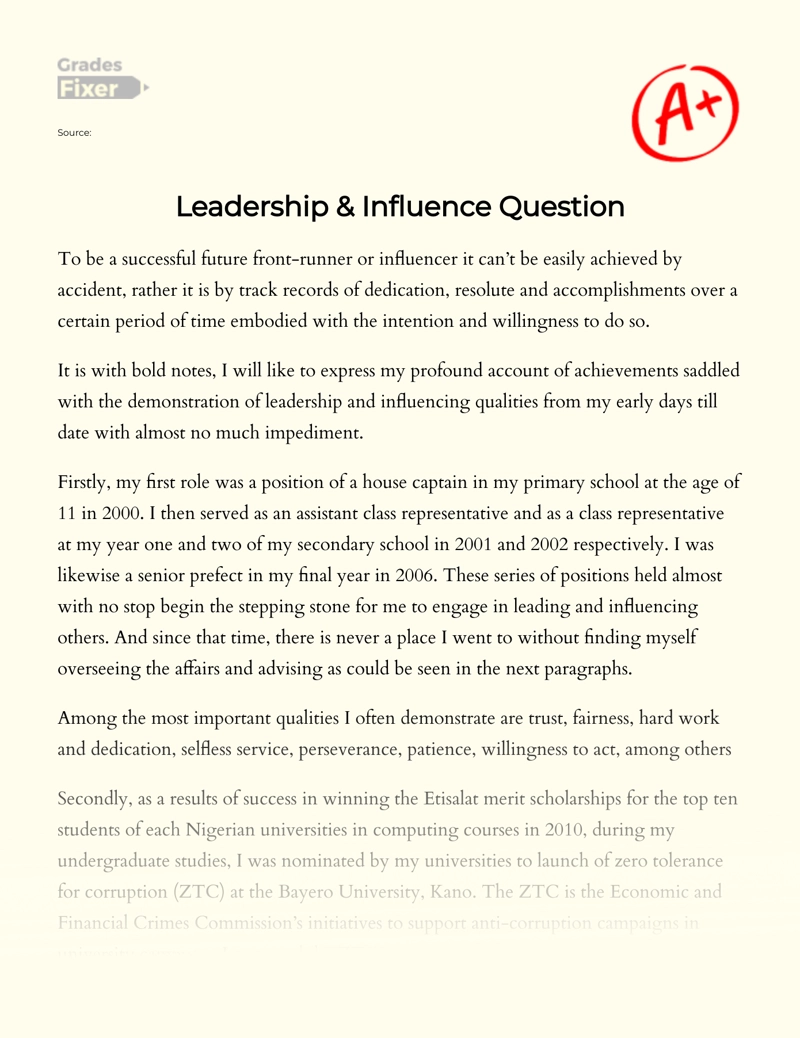 The Importance of Leadership and Influencing Qualities Essay