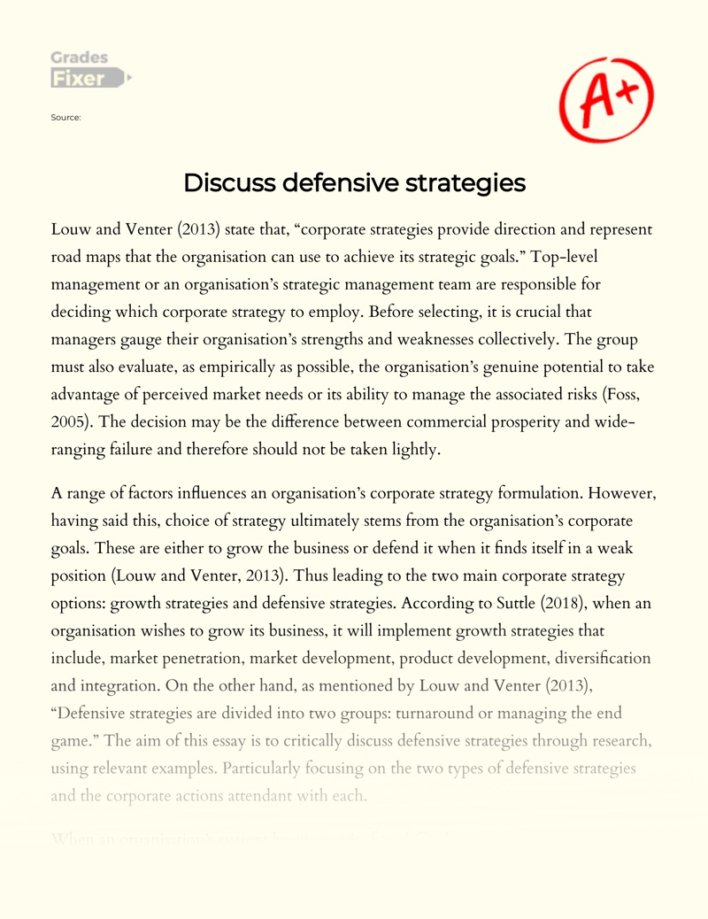 Discuss Defensive Strategies essay