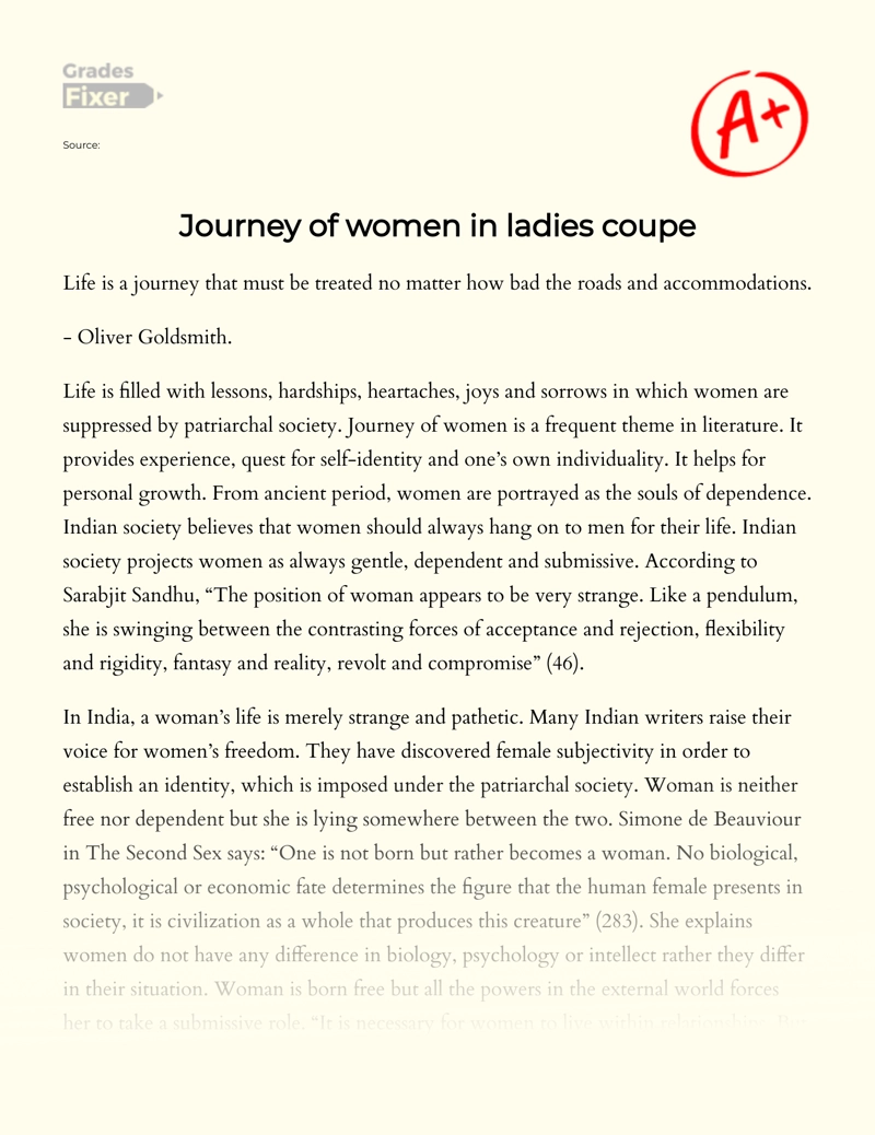 Journey of Women in Ladies Coupe essay