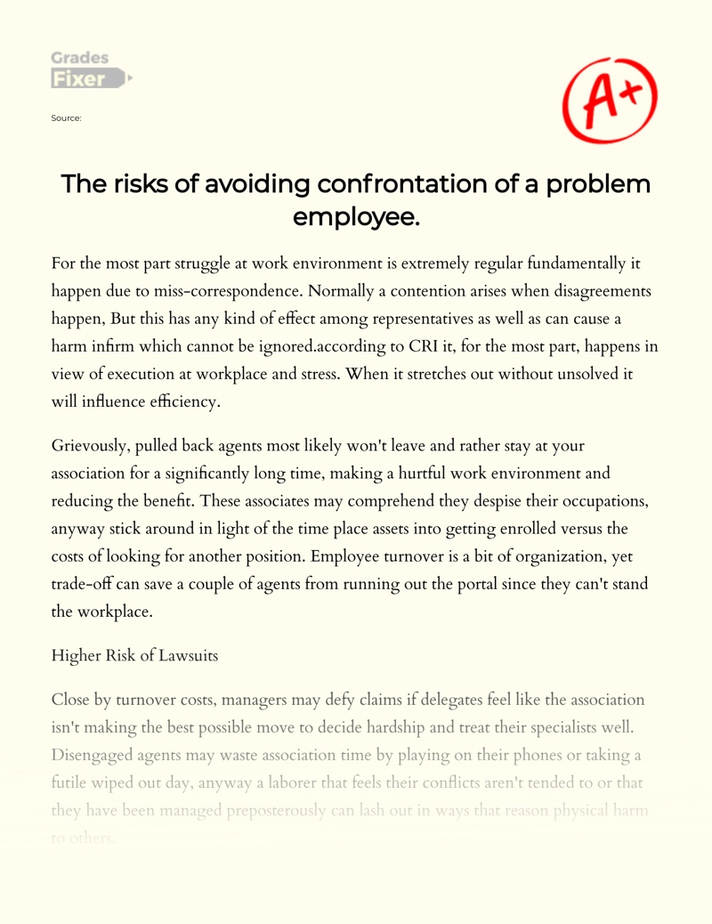 The Risks of Avoiding Confrontation of a Problem Employee Essay