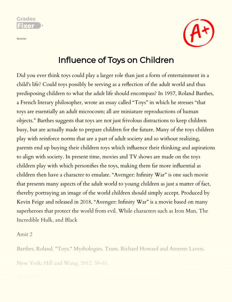 Influence of Movies on Children: "Avenger: Infinity War" Essay