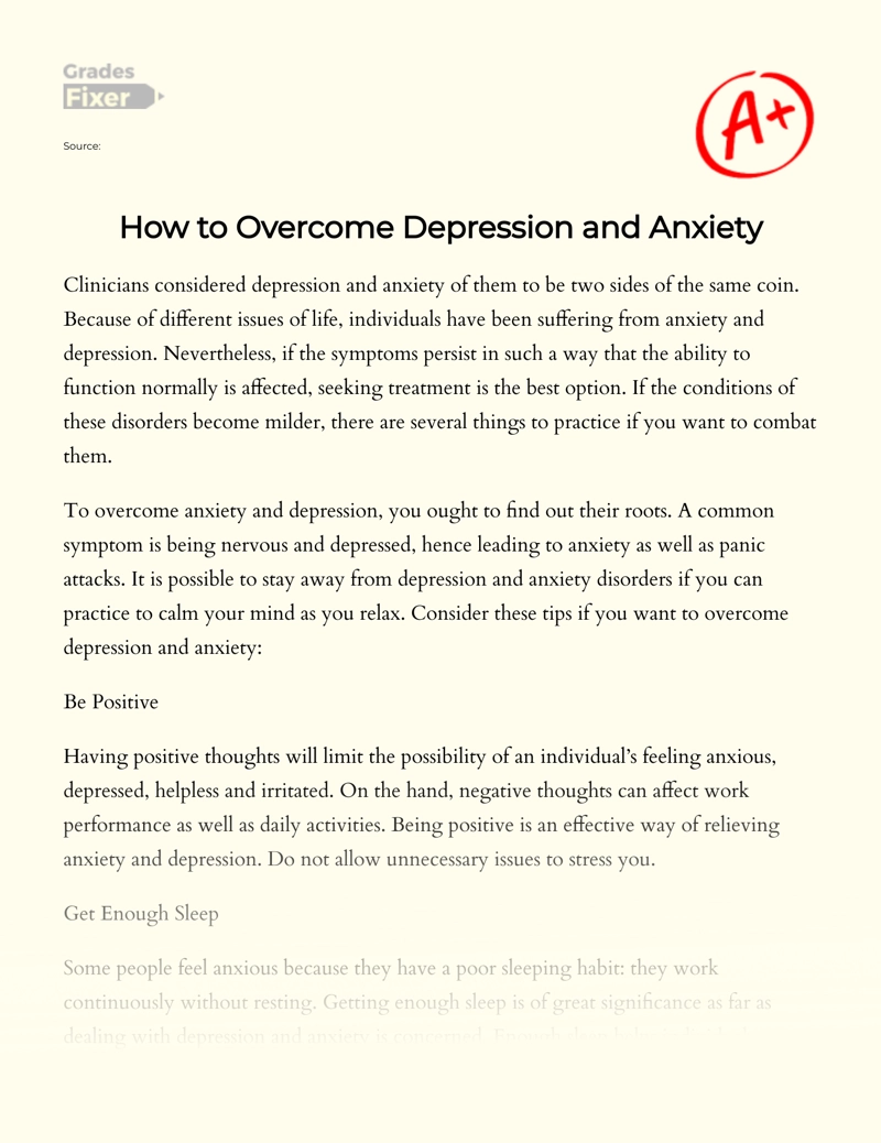 How to Overcome Depression and Anxiety Essay